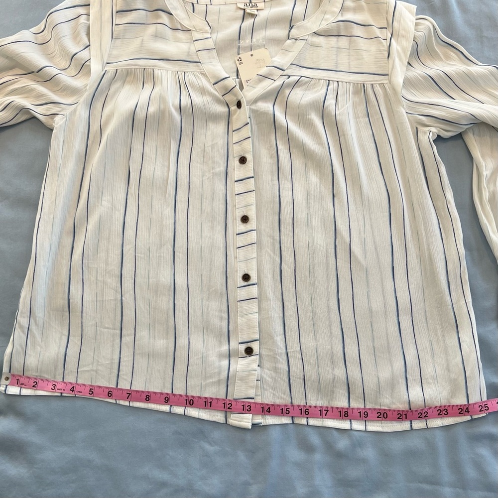 NWT Long Sleeve Button Down Top White w/Light & Dark Blue Stripes Sz L - Picture 9 of 11